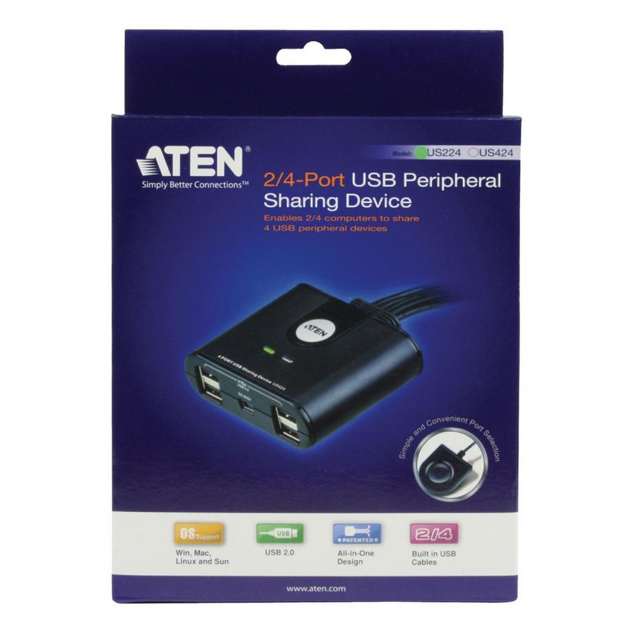 ATEN  USB 2.0-Peripheriegeräte-Switch mit 4 USB-Ports für 2 Computer 