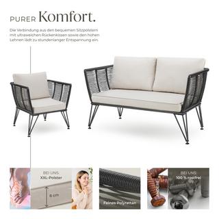 Tectake Garten-Loungeset Sundo im Rope-Design mit Polyrattan  