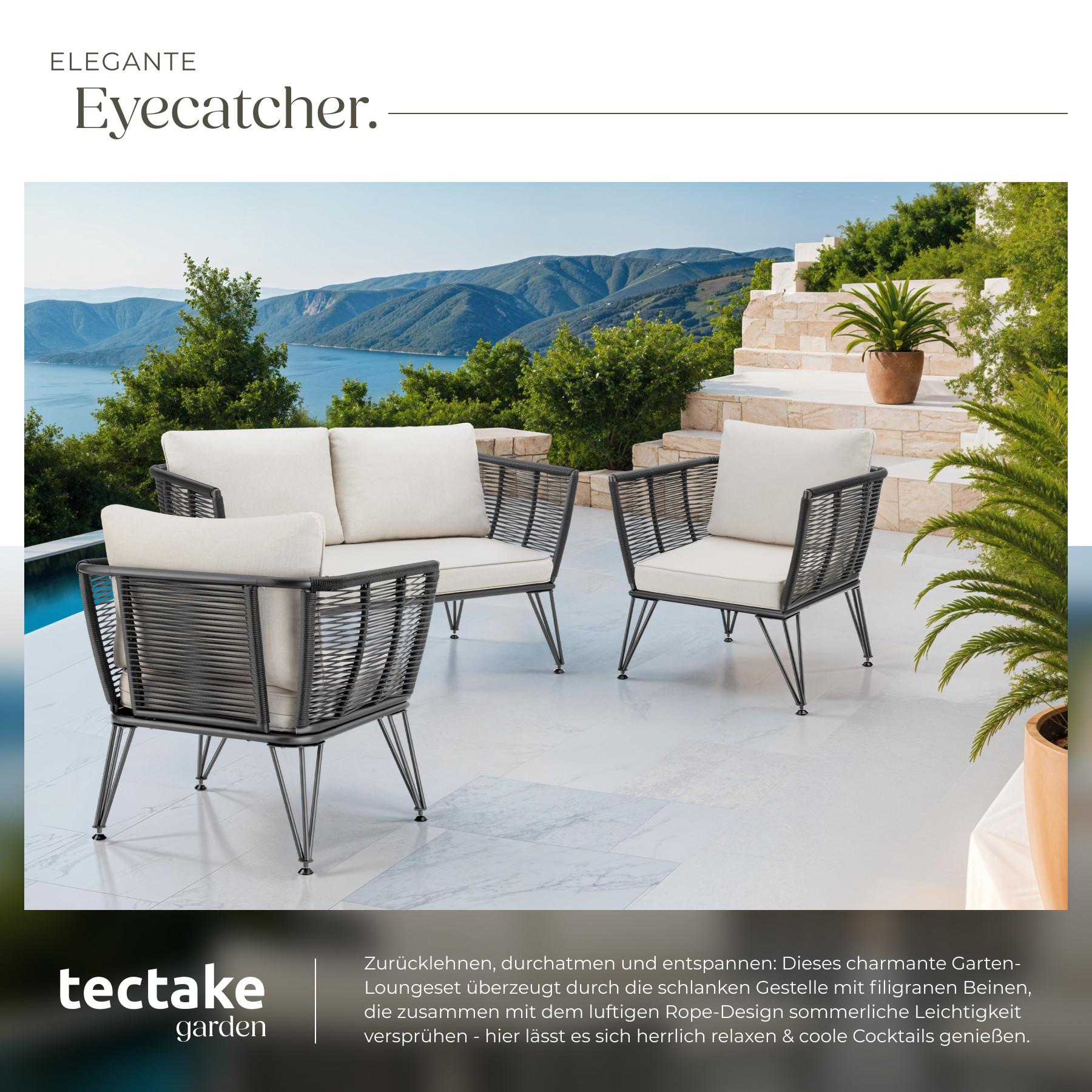 Tectake Garten-Loungeset Sundo im Rope-Design mit Polyrattan  