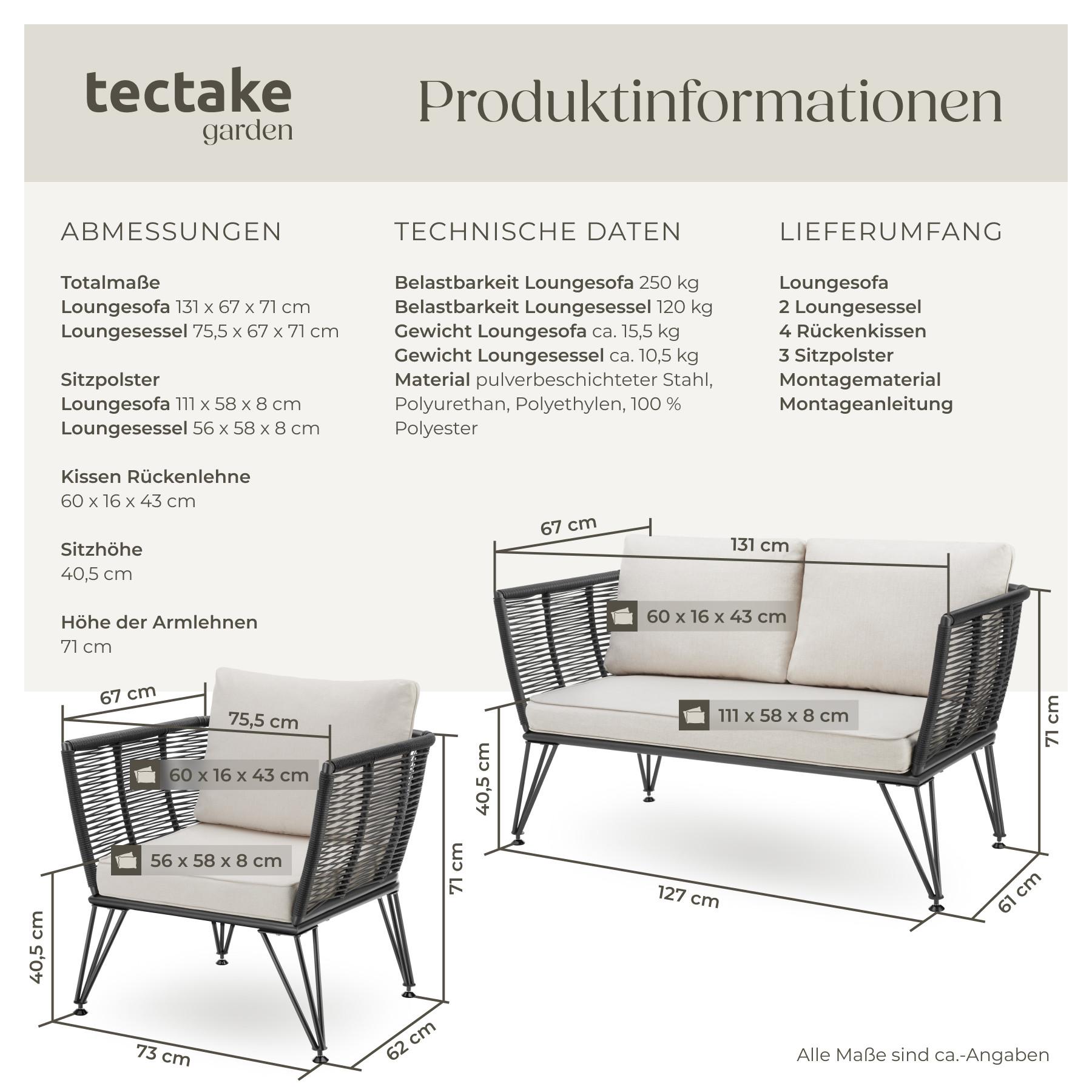 Tectake Garten-Loungeset Sundo im Rope-Design mit Polyrattan  