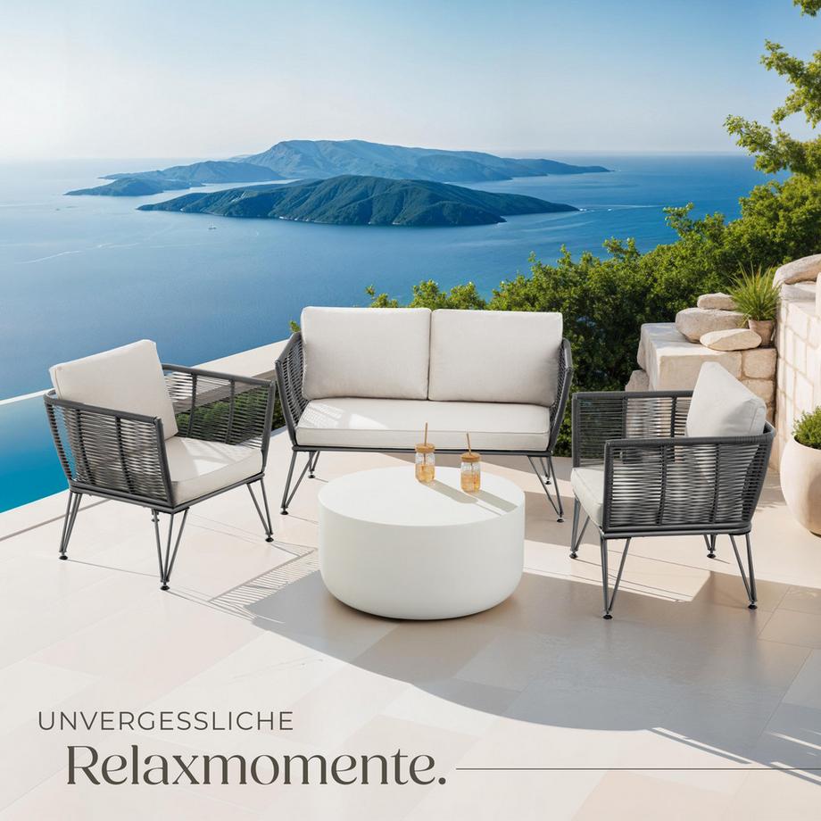 Tectake Set lounge da giardino Sundo Polyrattan con design intrecciato  