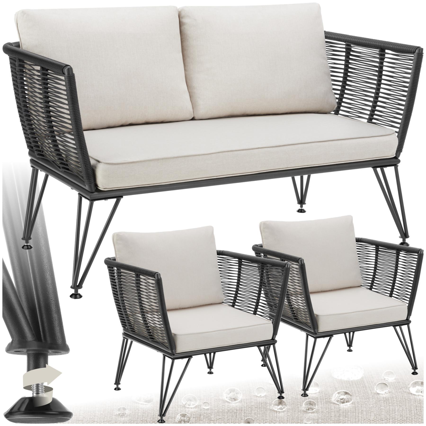 Tectake Garten-Loungeset Sundo im Rope-Design mit Polyrattan  