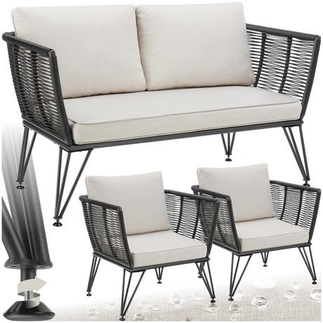 Tectake Garten-Loungeset Sundo im Rope-Design mit Polyrattan  