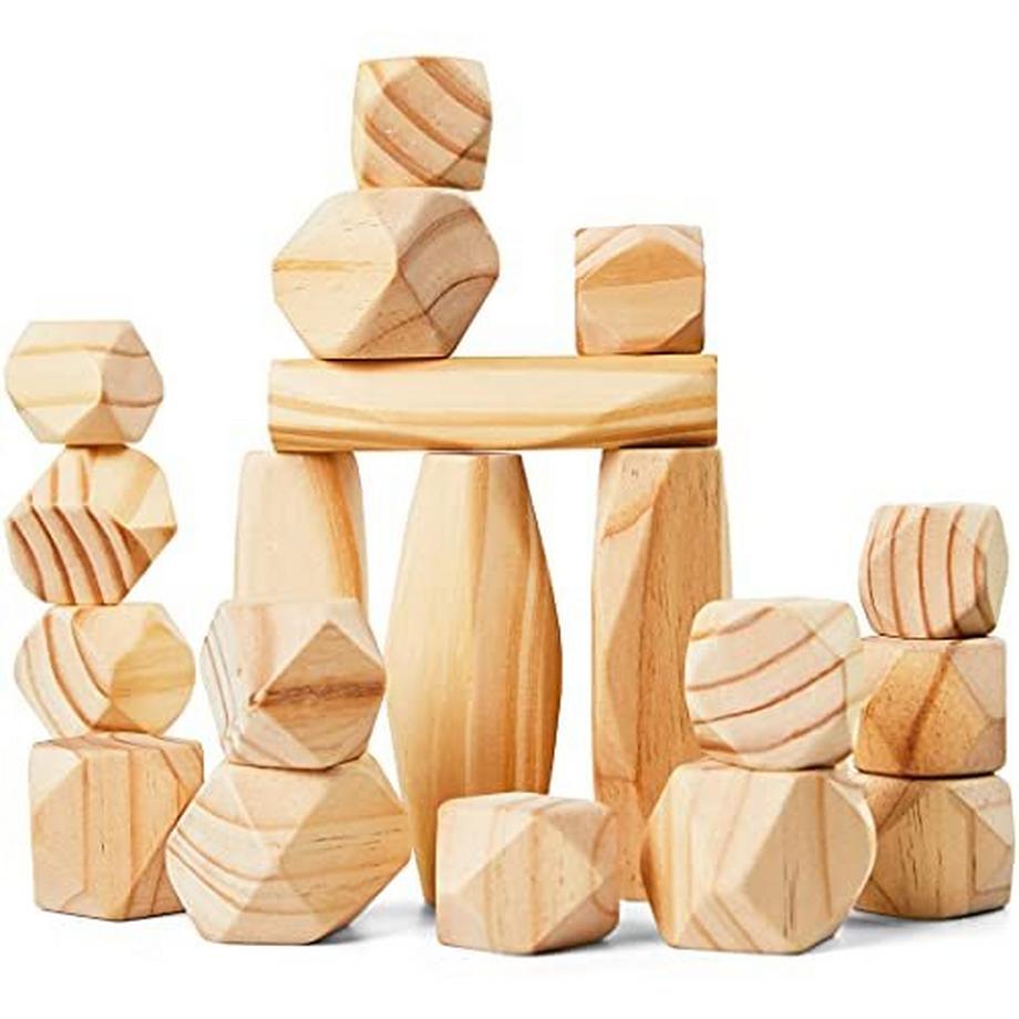 Activity-board  Hölzerne Balanciersteine für Kinder - Kiefer Holz Stapeln Steine Set, Spielzeug Motor Skills 