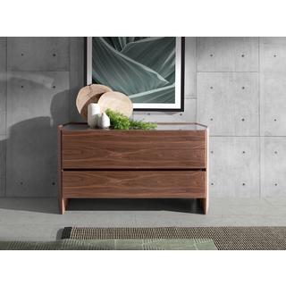 ANGEL CERDA Commode en noyer avec plateau en verre trempé  