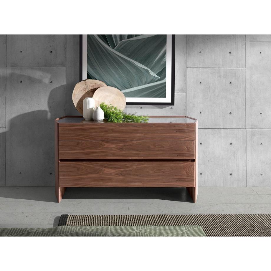 ANGEL CERDA Cassettiera in noce con piano in vetro temperato  