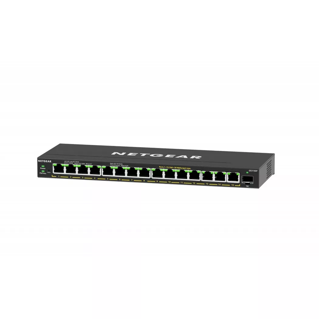 NETGEAR GS316EP Managed Gigabit Ethernet (10/100/1000) Power over Ethernet (PoE) Black