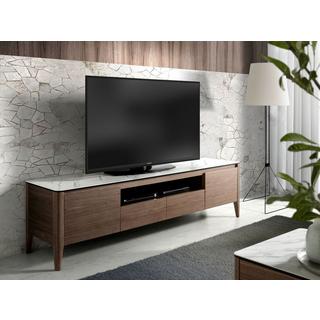 ANGEL CERDA Porta TV in noce con piano in vetro a imitazione del marmo  