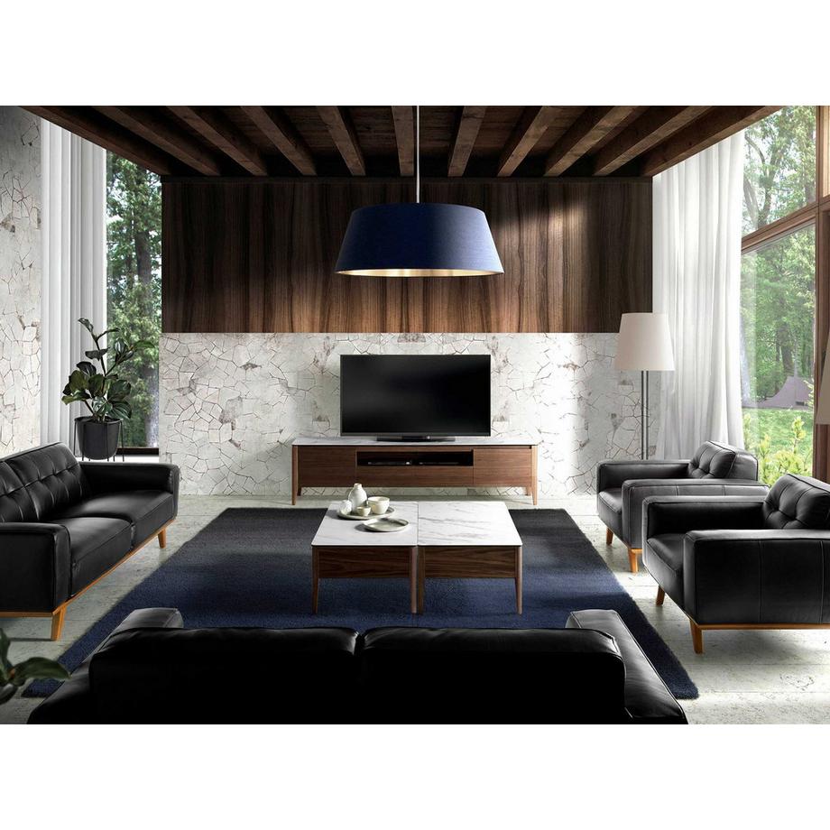 ANGEL CERDA TV-Ständer aus Nussbaumholz mit Glasplatte aus Marmorimitation  