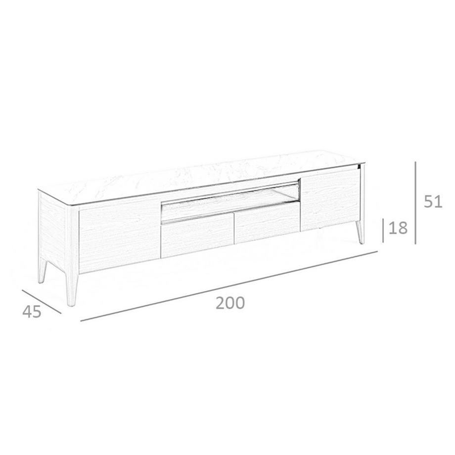 ANGEL CERDA TV-Ständer aus Nussbaumholz mit Glasplatte aus Marmorimitation  