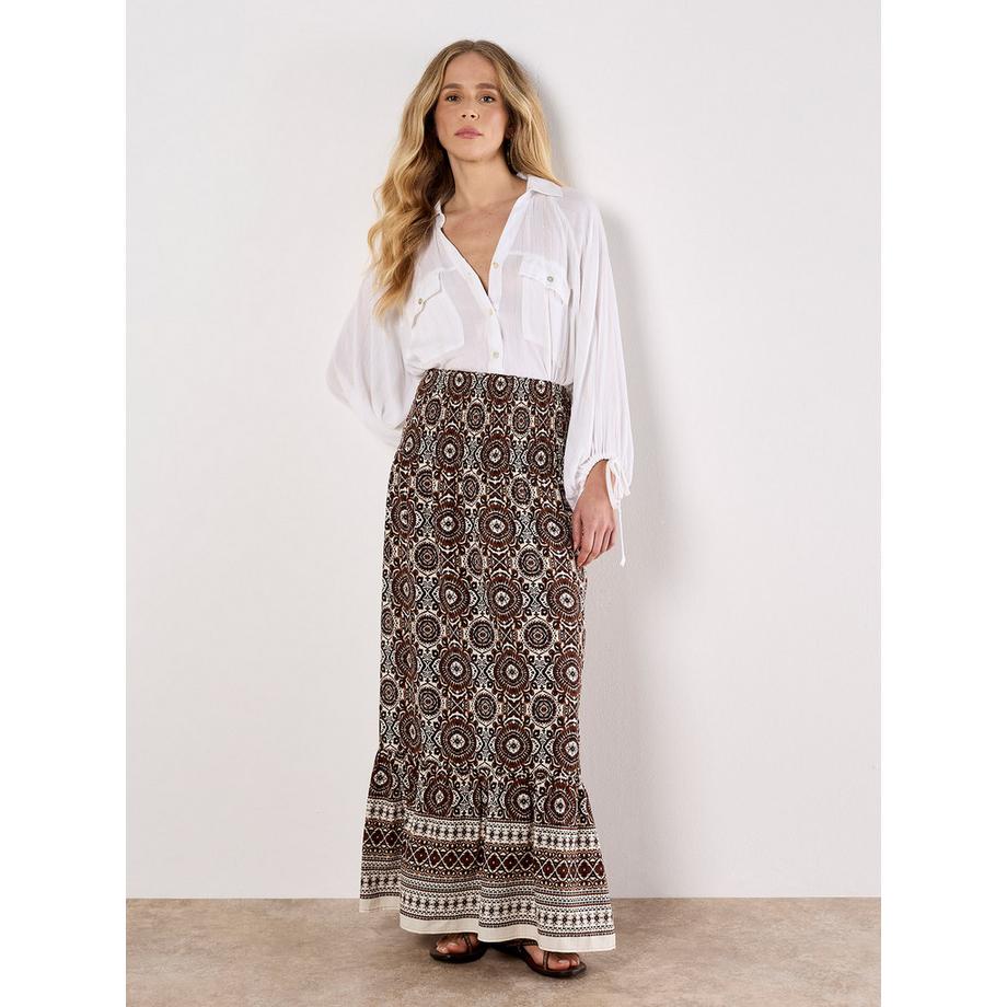 Gesmokter Maxirock mit Batikdruck