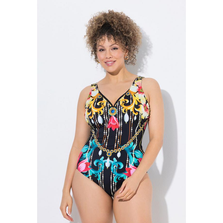 Ulla Popken Maillot de bain Imprimé Baroque Décolleté V Profond Bonnets Souples  