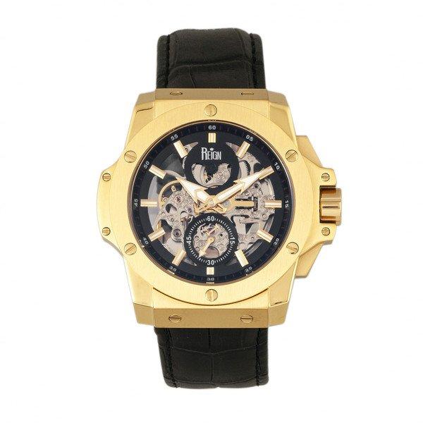 Reign Montre bracelet en cuir squelette automatique Reign