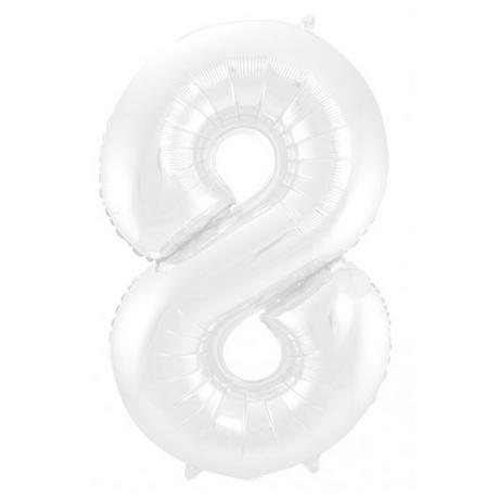 Unique  Ballon Aluminium Blanc Chiffre 8 