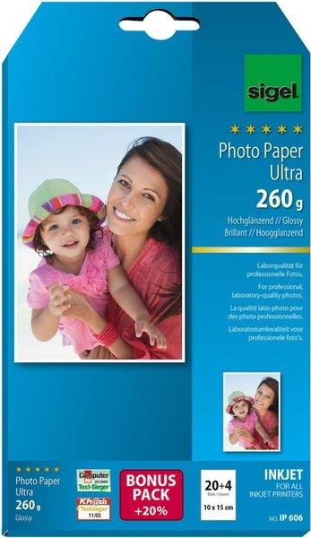 Sigel SIGEL InkJet Fotopapier 10x15cm IP606 260g,glossy, weiss 24 Blatt  