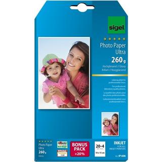 Sigel SIGEL InkJet Fotopapier 10x15cm IP606 260g,glossy, weiss 24 Blatt  