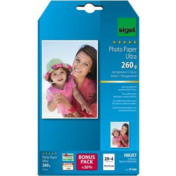 SIGEL InkJet Fotopapier 10x15cm IP606 260g,glossy, weiss 24 Blatt