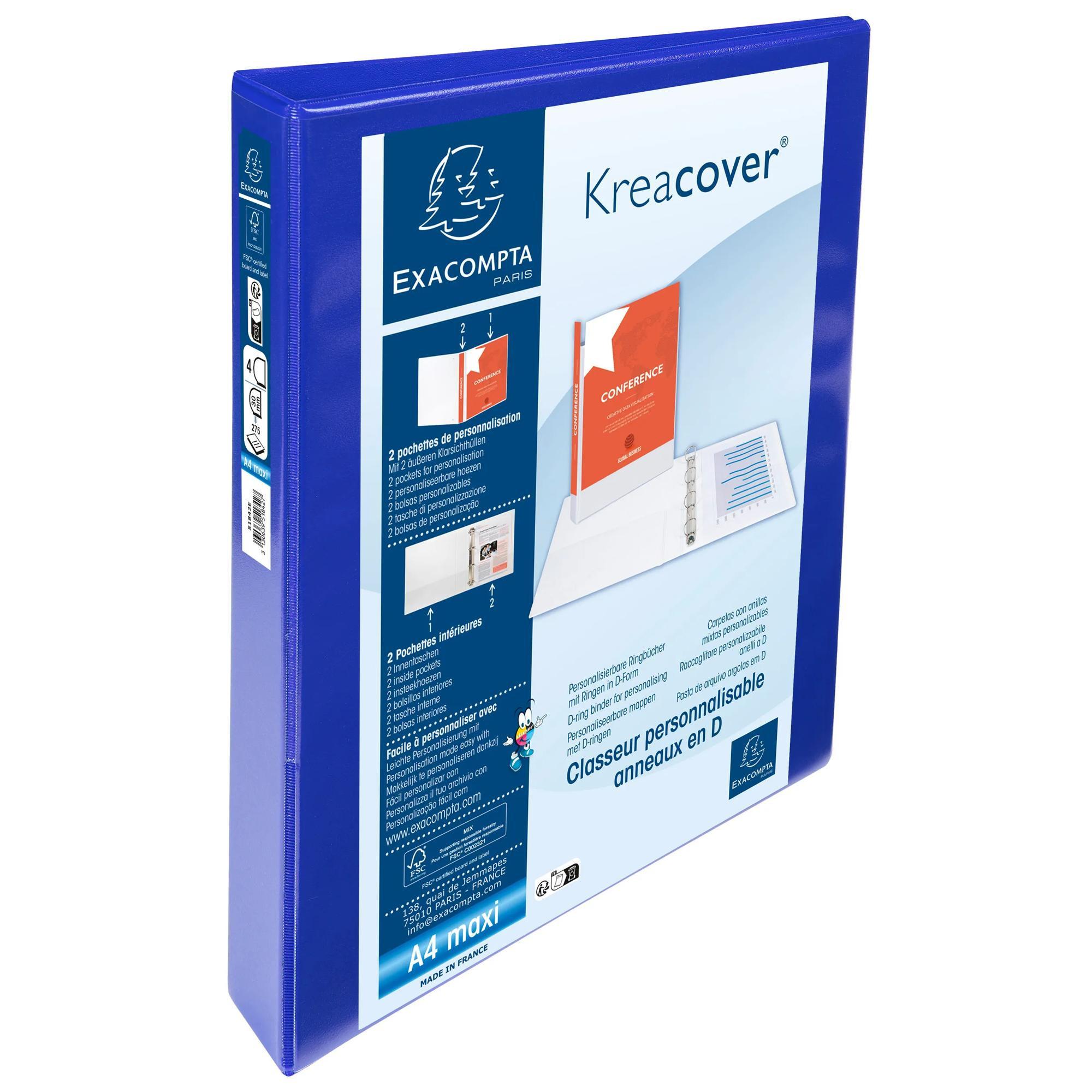 Exacompta Classeur PP personnalisable Kreacover - 4 anneaux en D 30mm - A4 maxi - x 10  