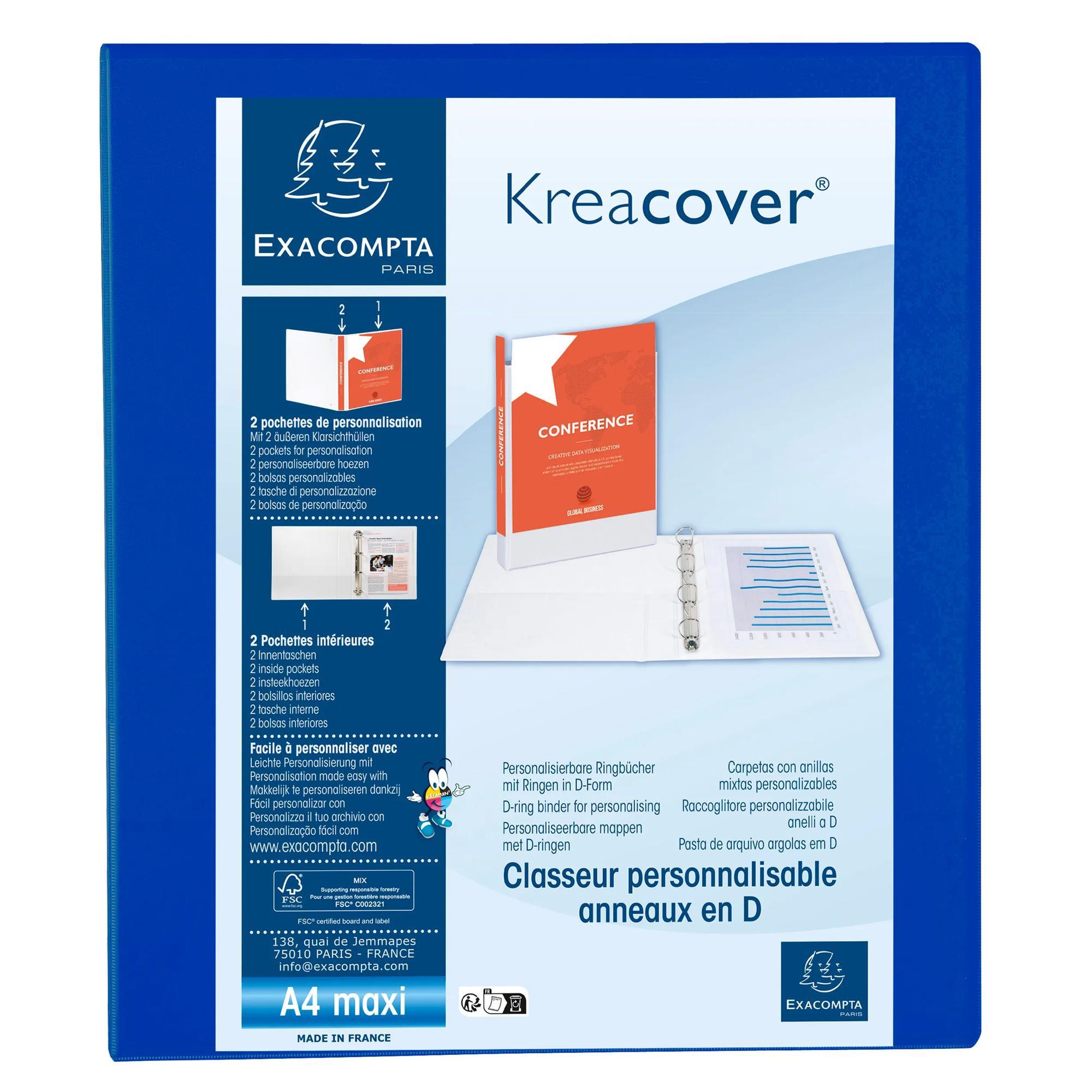 Exacompta Classeur PP personnalisable Kreacover - 4 anneaux en D 30mm - A4 maxi - x 10  