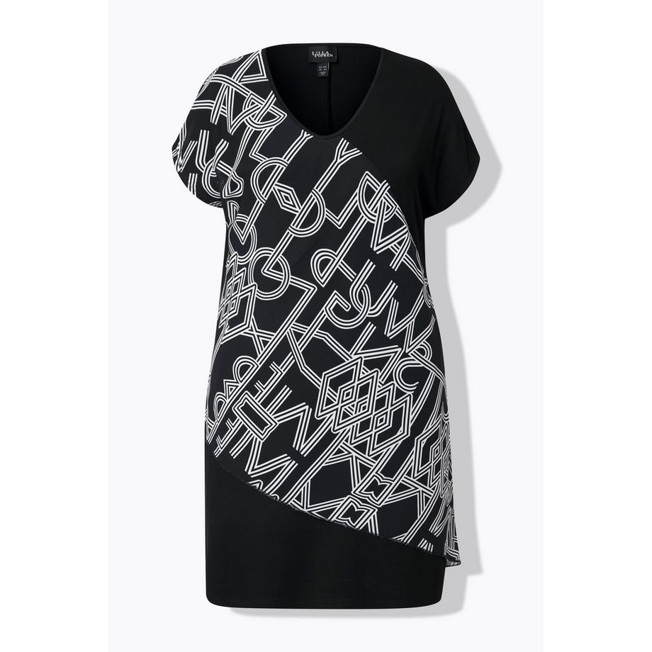 Ulla Popken Jerseykleid Chiffon Überwurf V-Ausschnitt Halbarm  