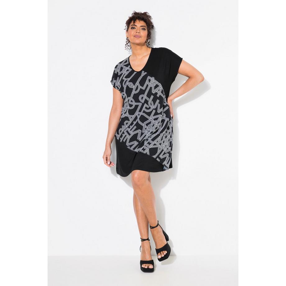 Ulla Popken Jerseykleid Chiffon Überwurf V-Ausschnitt Halbarm  