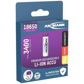 ANSMANN  Li-Ion Akku 18650 3400 mAh mit USB-C Ladebuchse 