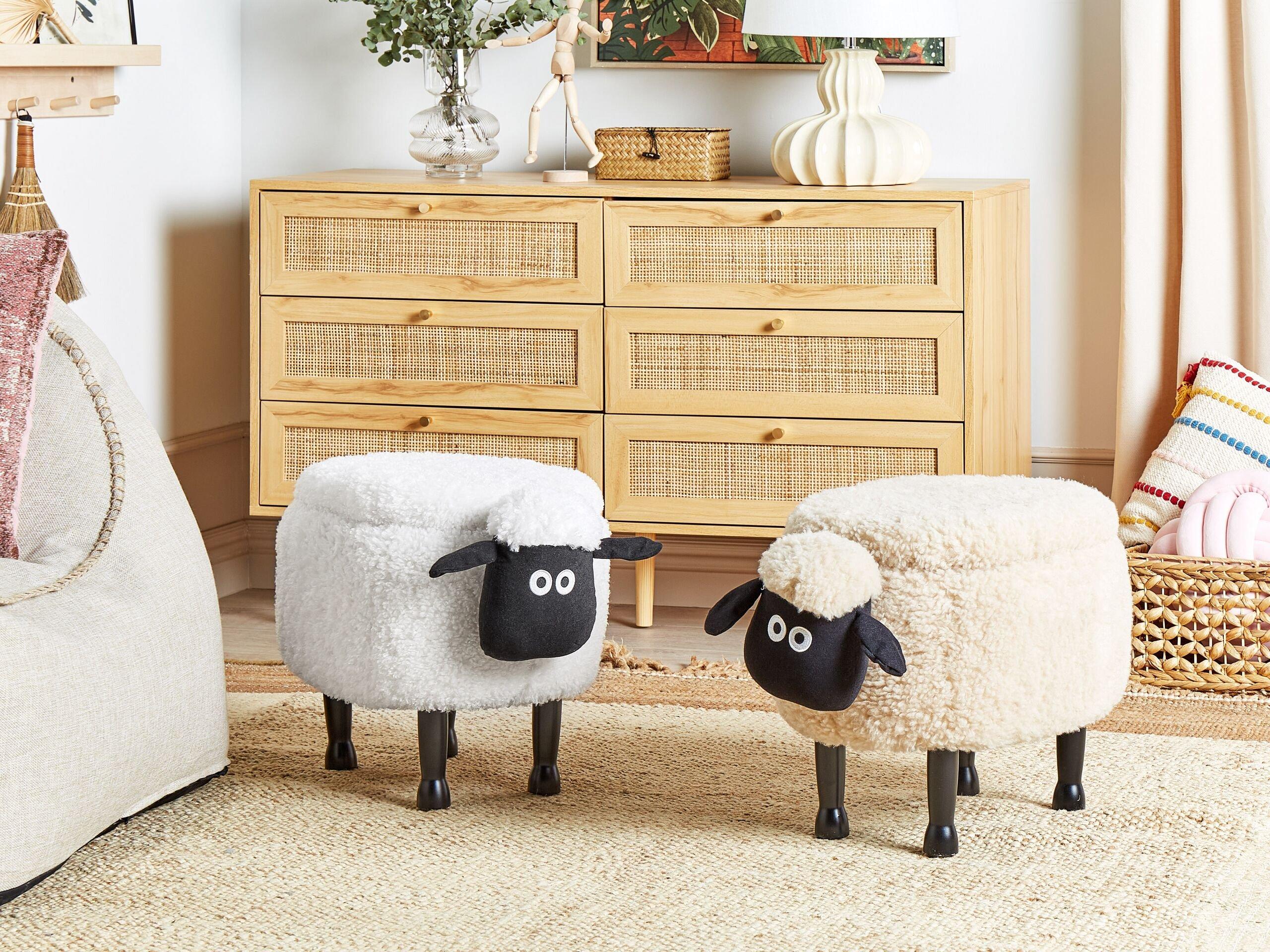 Beliani Tabouret de rangement animal en Tissu Moderne SHEEP  