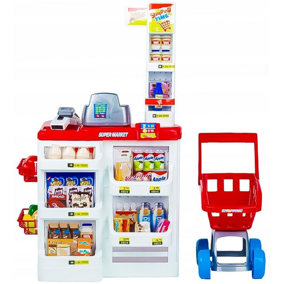 Pricenet  Grand stand de supermarché pour enfants avec caisse enregistreuse, balance et scanner 