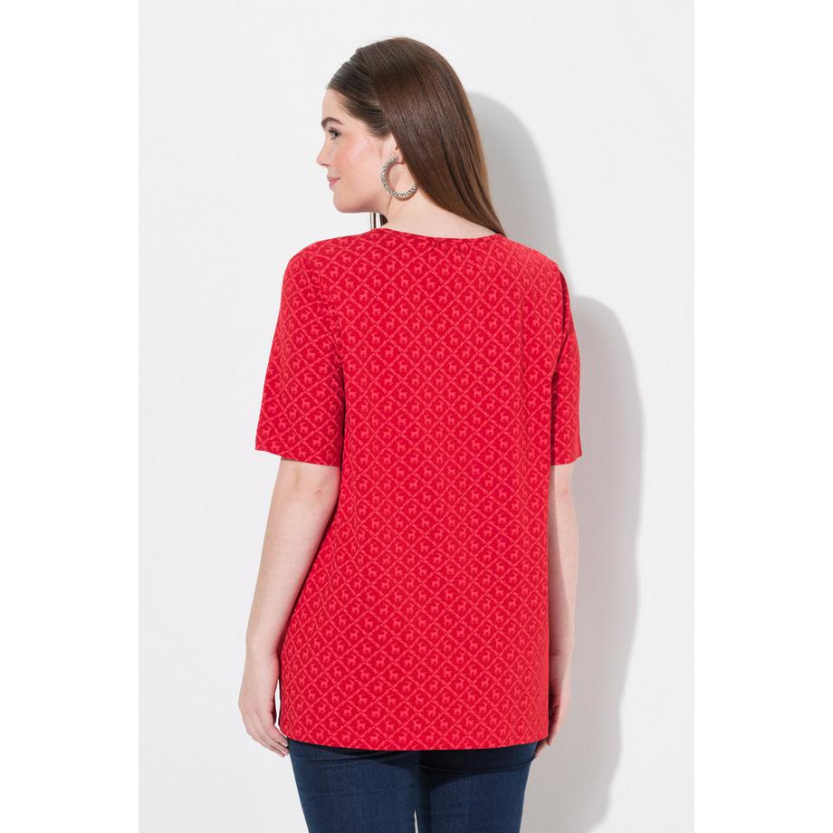 Ulla Popken T-Shirt Fantasia Tradizionale Taglio Svasato Scollo a V Mezze Maniche  