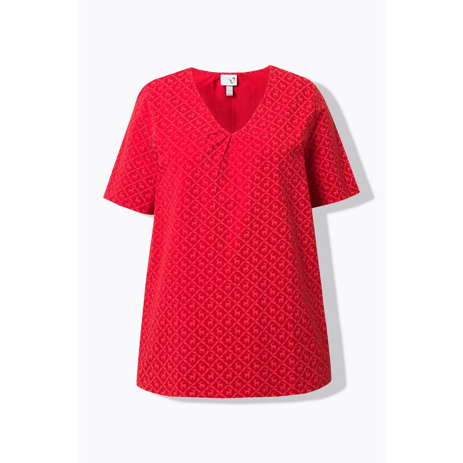 Ulla Popken T-Shirt Fantasia Tradizionale Taglio Svasato Scollo a V Mezze Maniche  