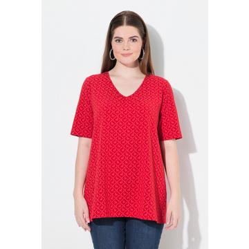 T-shirt dal taglio svasato con fantasia in tradizionale stile Tracht, scollo a V e mezze maniche