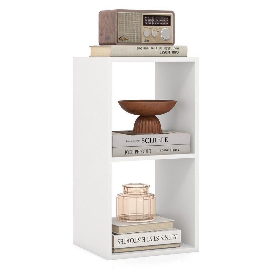 B2X Bücherregal mit 2 Fächern Würfelregal Standregal offenes Regal Aufbewahrungsregal für Wohnzimmer Weiß  