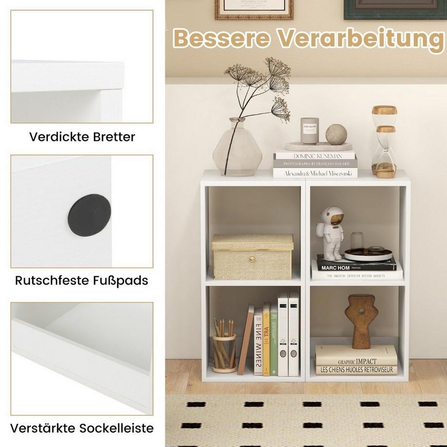 B2X Bücherregal mit 2 Fächern Würfelregal Standregal offenes Regal Aufbewahrungsregal für Wohnzimmer Weiß  