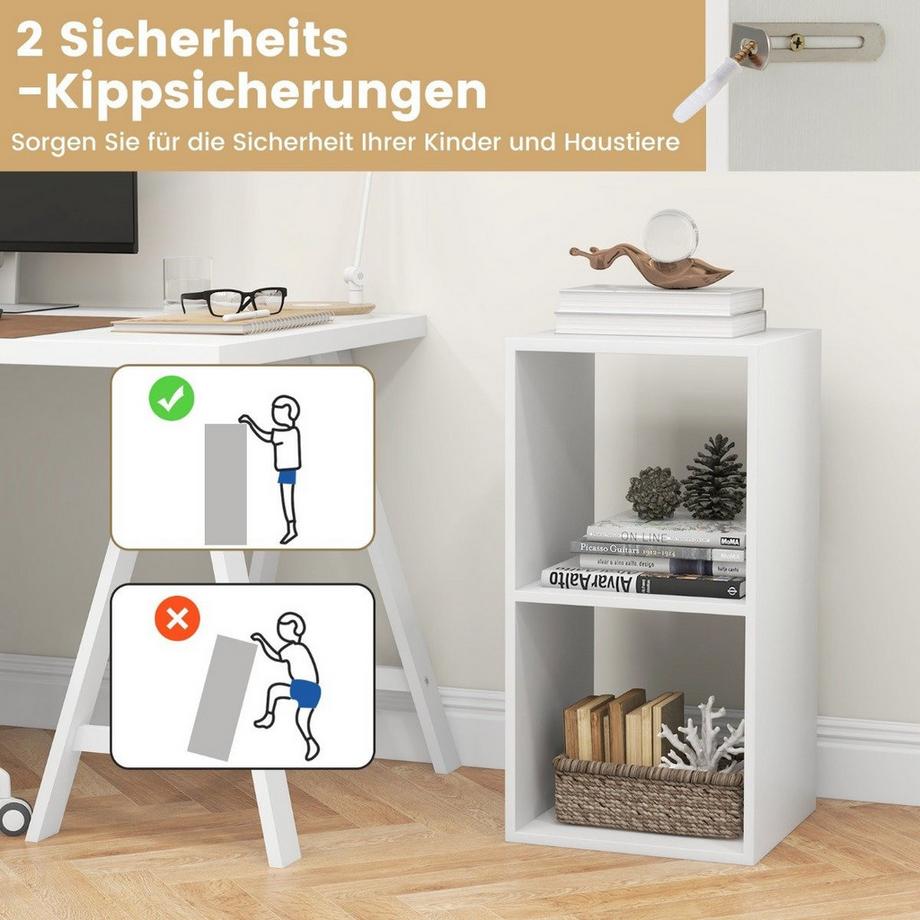 B2X Bücherregal mit 2 Fächern Würfelregal Standregal offenes Regal Aufbewahrungsregal für Wohnzimmer Weiß  