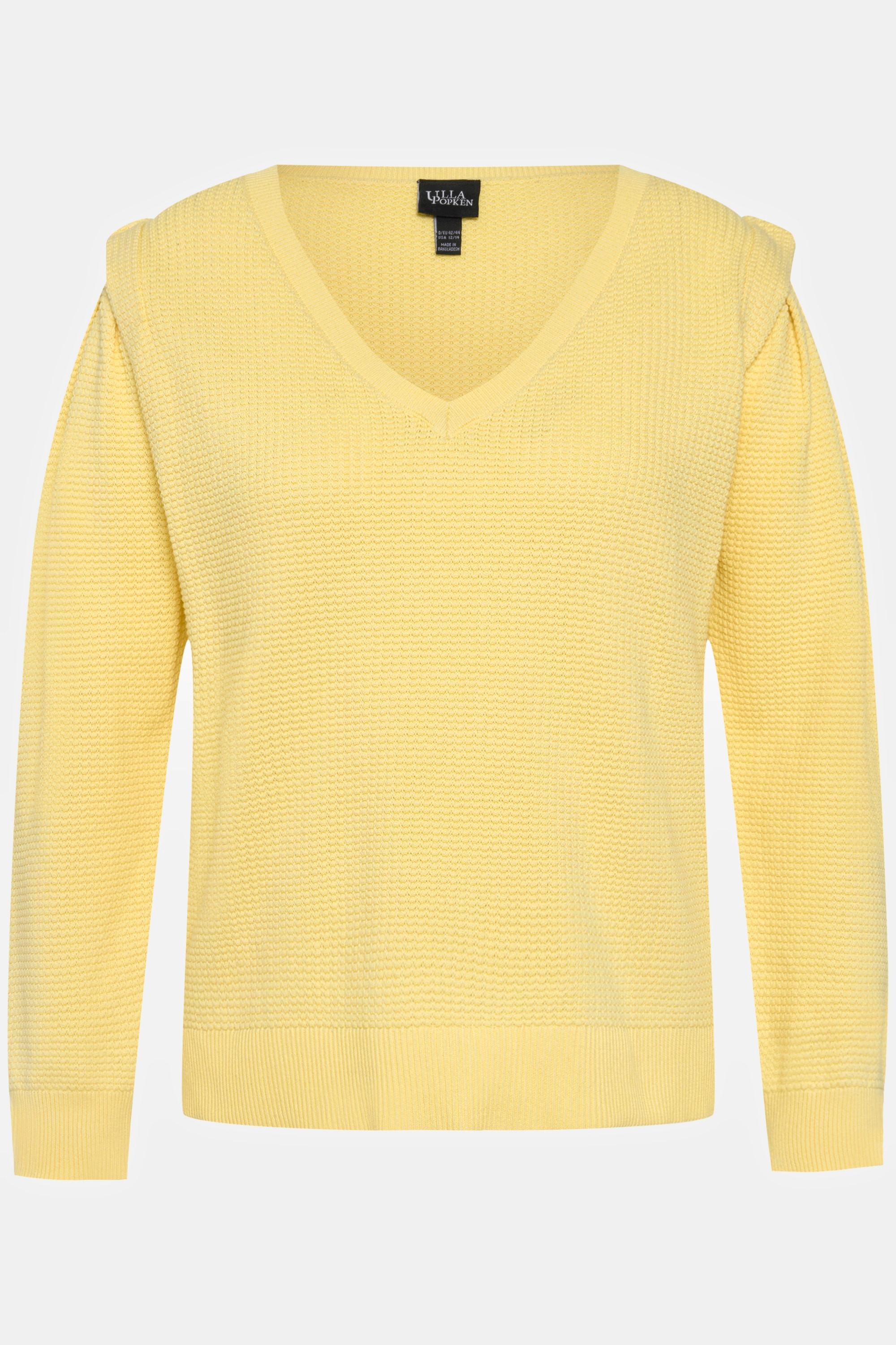 Ulla Popken  Pullover, Strukturstrick, V-Ausschnitt, Langarm 