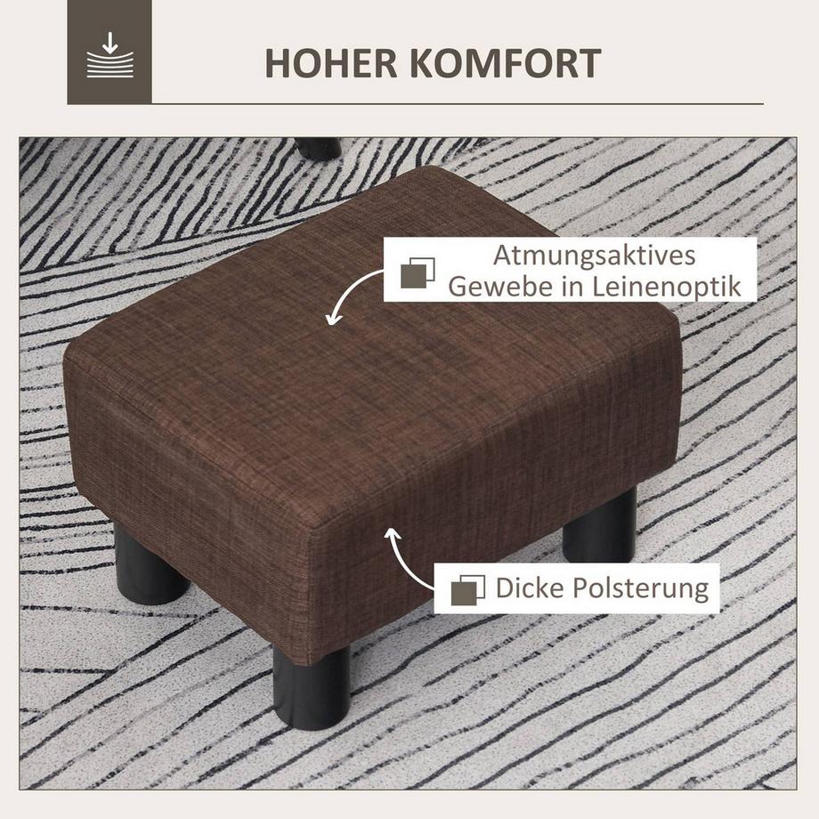 Northio Sitzhocker Ottoman Fußhocker Rechteckig Fußstütze Aus Leinen, Polsterhocker Bis 100 Kg Belastbar, Für Wohnzimmer, Flur, Braun, 40 X 30 X 24 Cm  