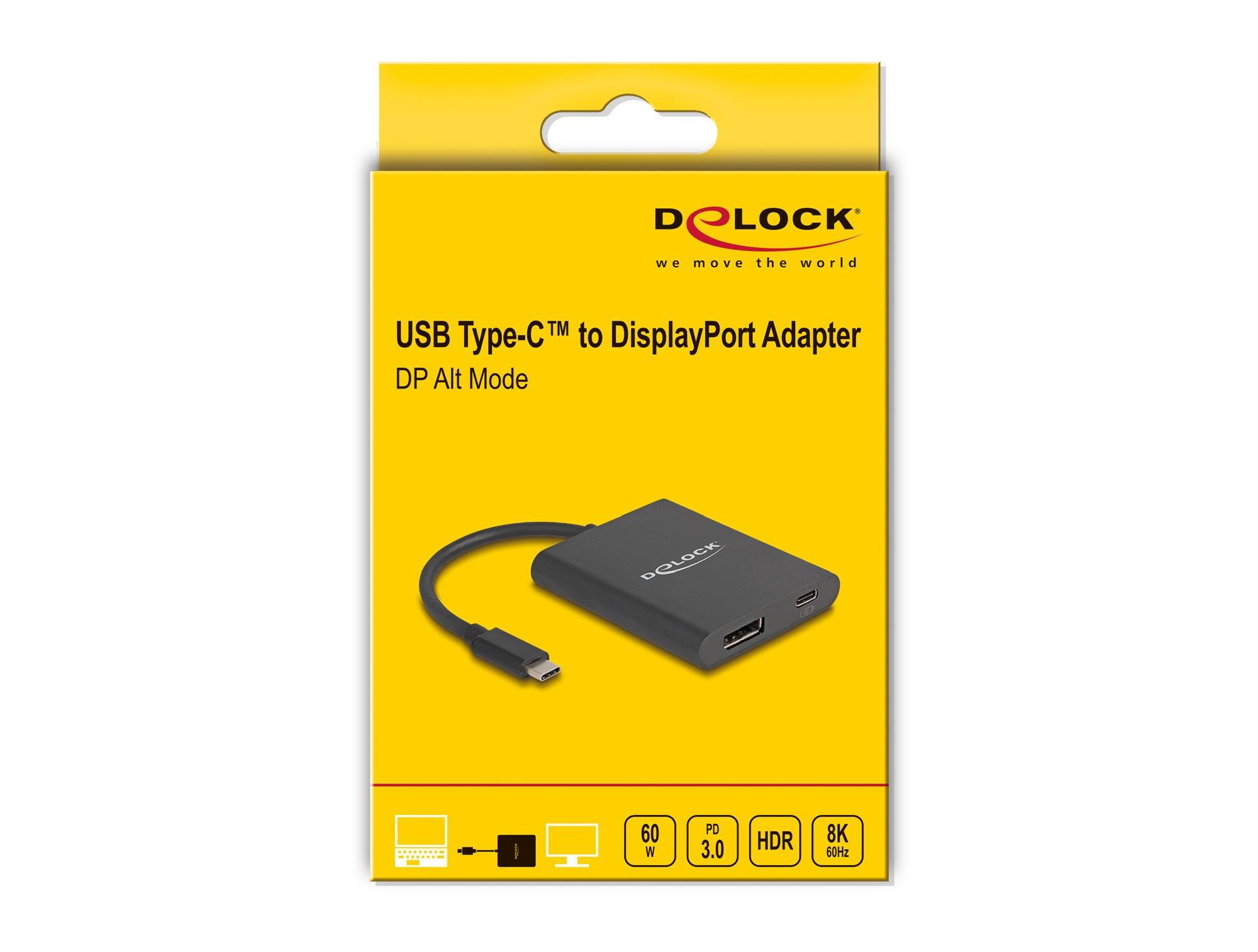 DeLock  DeLOCK USB Type-C Adapter zu DisplayPort 0,13 m USB tipo-C DisplayPort + USB Type-C Nero 