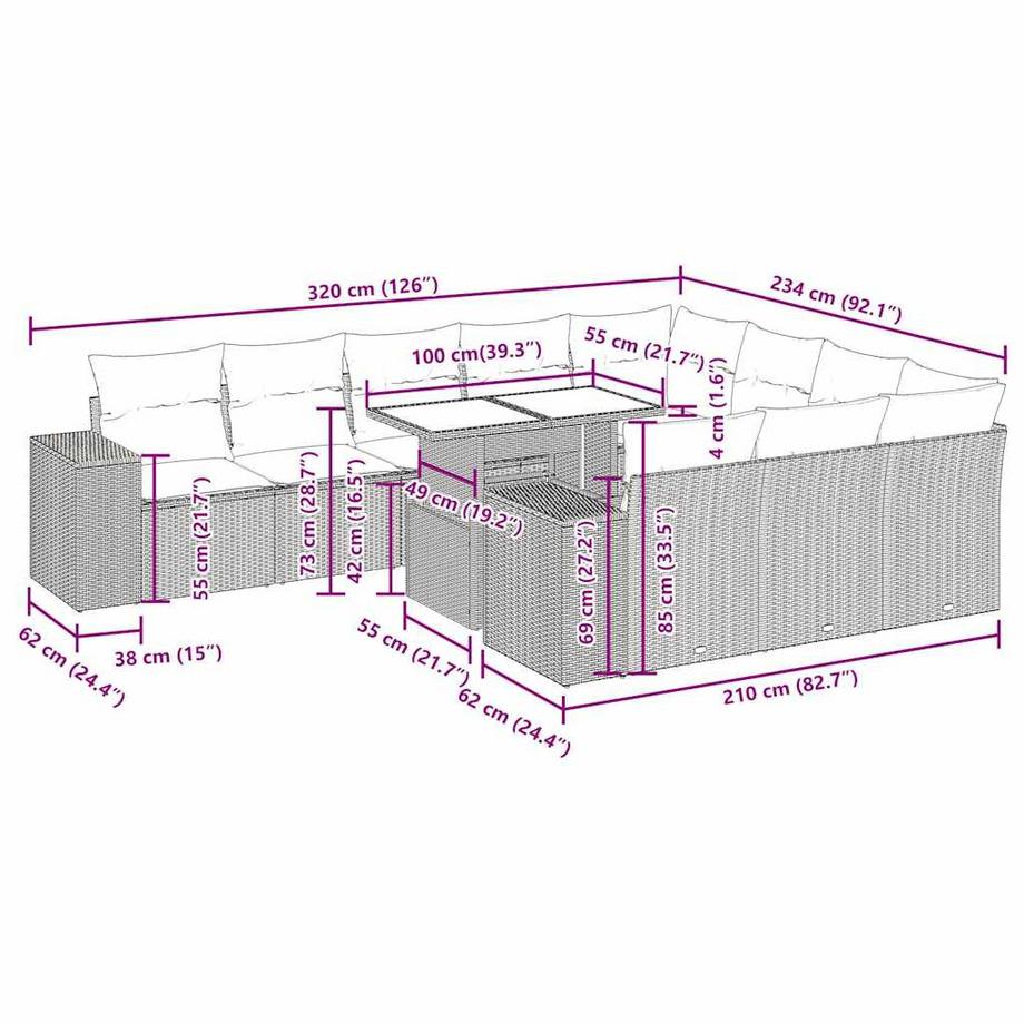 VidaXL Ensemble de canapés de jardin rotin synthétique  