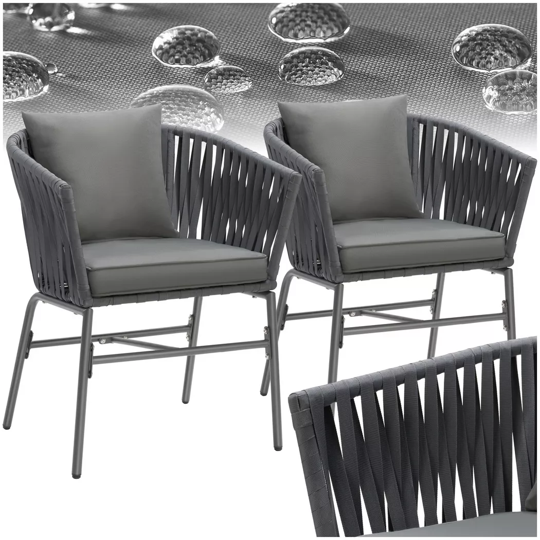 tectake® Stuhlset, Geflecht im Rope-Design, abnehmbare Polyesterbezüge, 60 x 61 x 77 cm