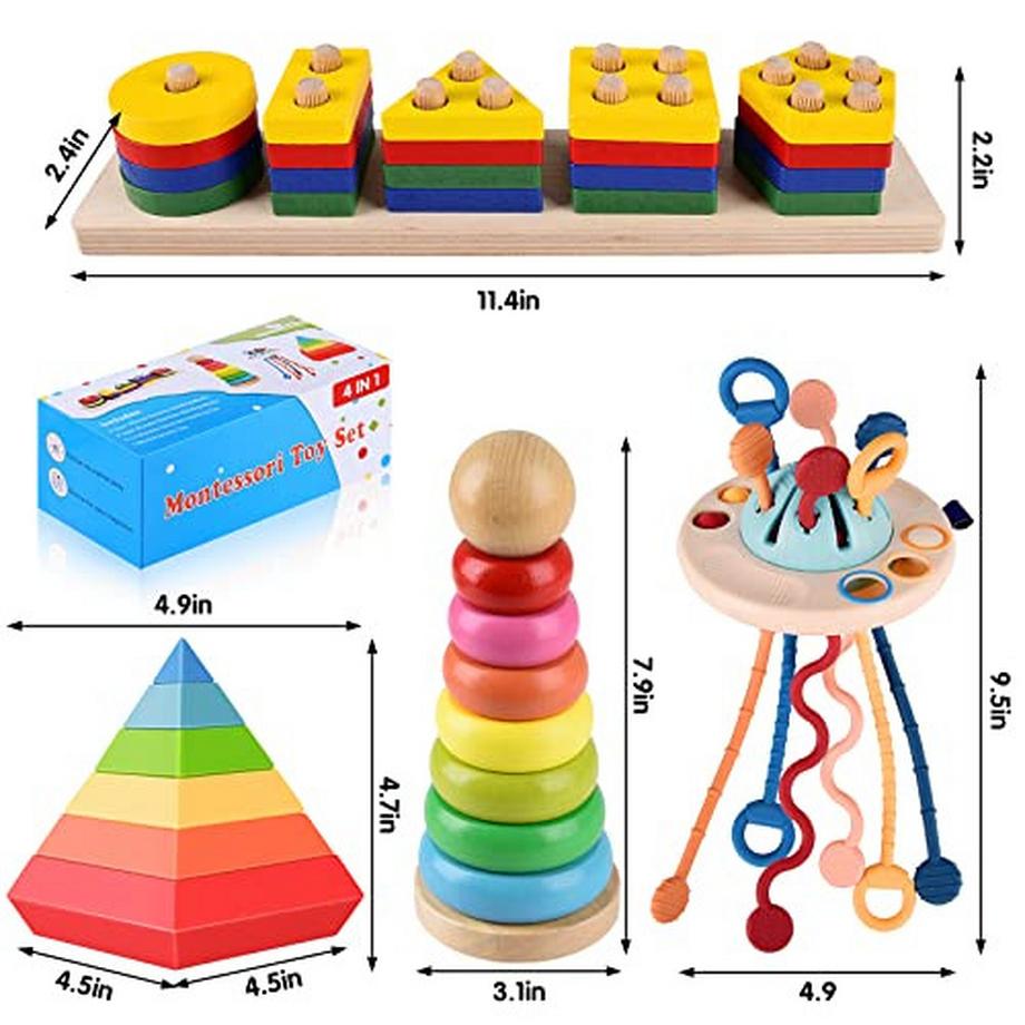 Activity-board  4 in 1 Spielzeug ab 6-12 Monate, Holzspielzeug Sensorisches Baby Spielzeug Motorikspielzeug, 