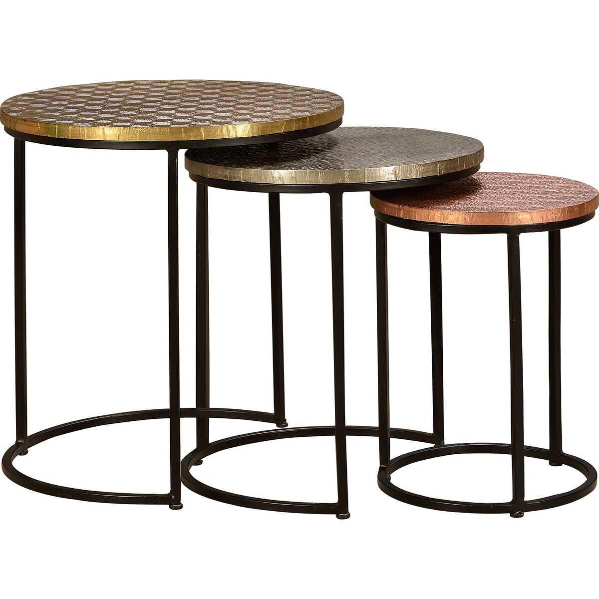 mutoni Table d&#039;appoint laiton bronze cuivre rond (set de 3)  