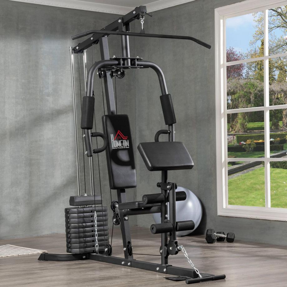 Northio  Station De Fitness Multi-Gym Avec Tirette Latérale Et Barre Papillon Et Poids 45 Kg Musculation Acier Simili Cuir Noir 180 X 108 X 200 Cm 
