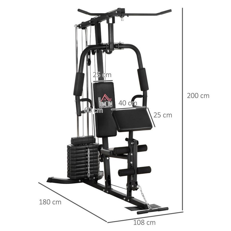 Northio  Station De Fitness Multi-Gym Avec Tirette Latérale Et Barre Papillon Et Poids 45 Kg Musculation Acier Simili Cuir Noir 180 X 108 X 200 Cm 
