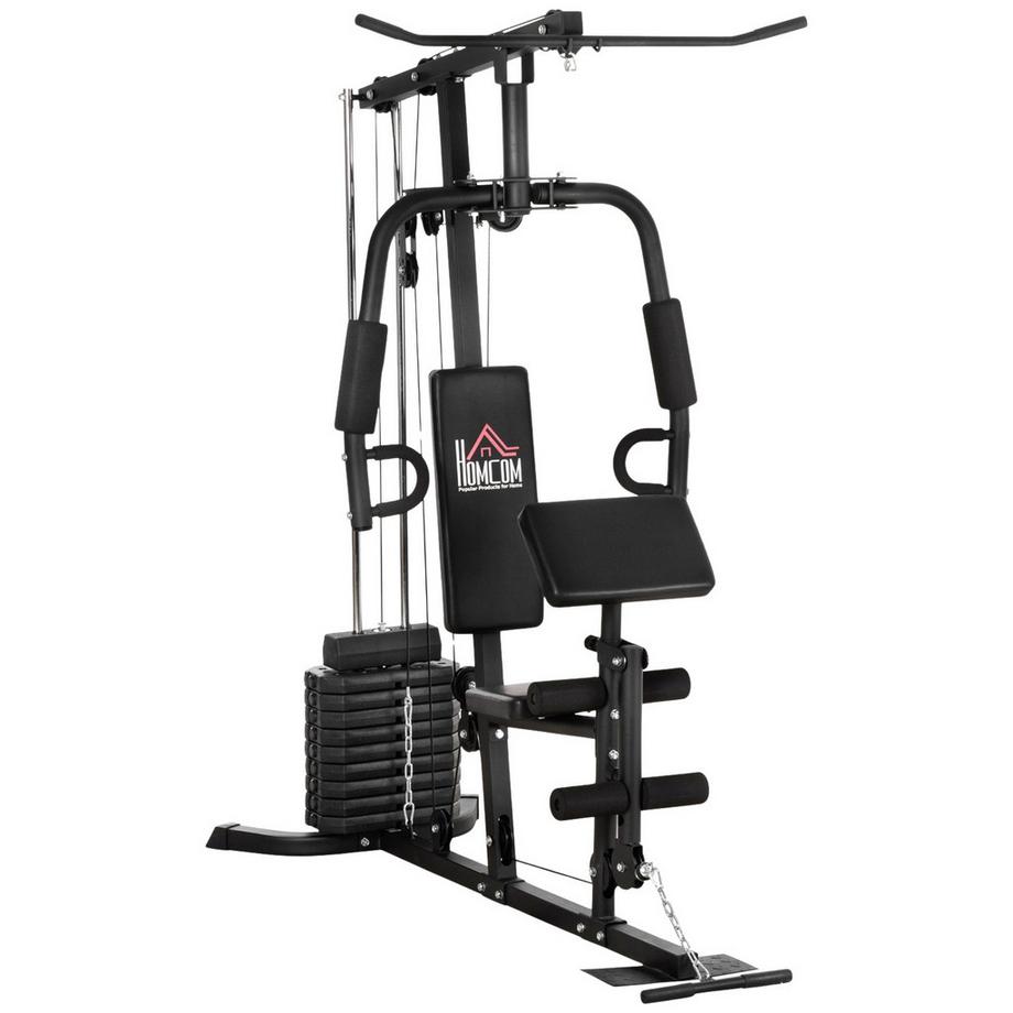 Stazione Fitness Multifunzione Con Barra Lat Pulldown E Butterfly E Pesi Da 45 Kg Per Allenamento Muscolare In Acciaio Ecopelle Nero 180 X 108 X 200 Cm
