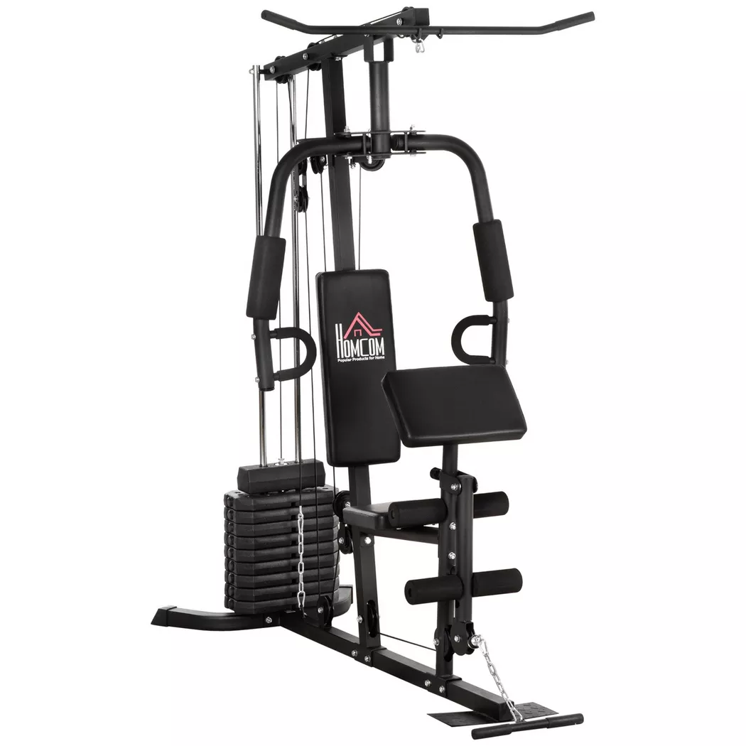 Northio - Kraftstation Fitnessstation Mit Latzug- Und Butterflystange 45 Kg Gewichte Krafttraining Stahl Kunstleder Schwarz 180 X 108 200Cm, One Size