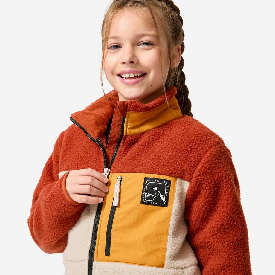 QUECHUA  Veste polaire sherpa chaude enfant 7-15 ans, NH 900 zip beige et marron 