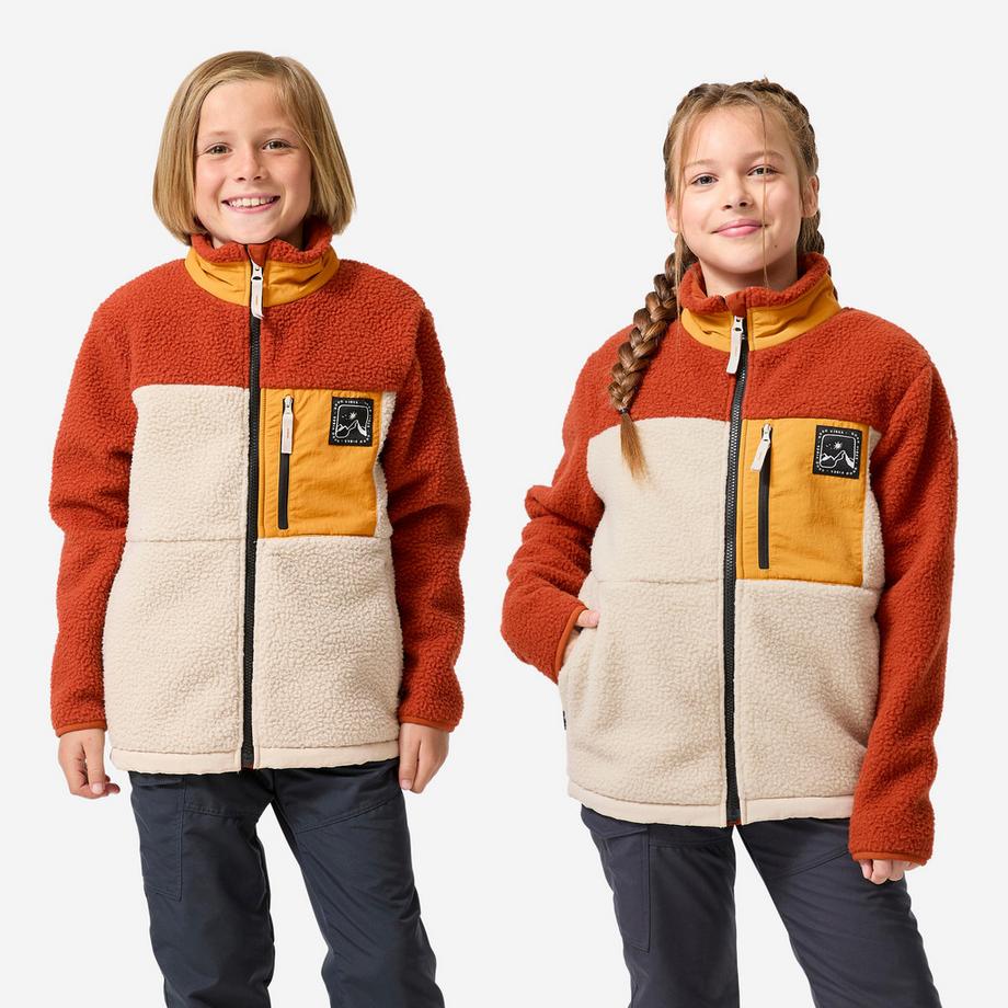Veste polaire sherpa chaude enfant 7-15 ans, NH 900 zip beige et marron