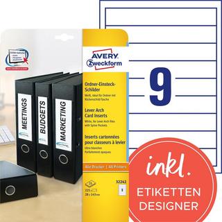 Avery-Zweckform AVERY ZWECKFORM Rückenschild Ordner 28x143mm 32242Z weiss 225 Stück/25 Blatt  