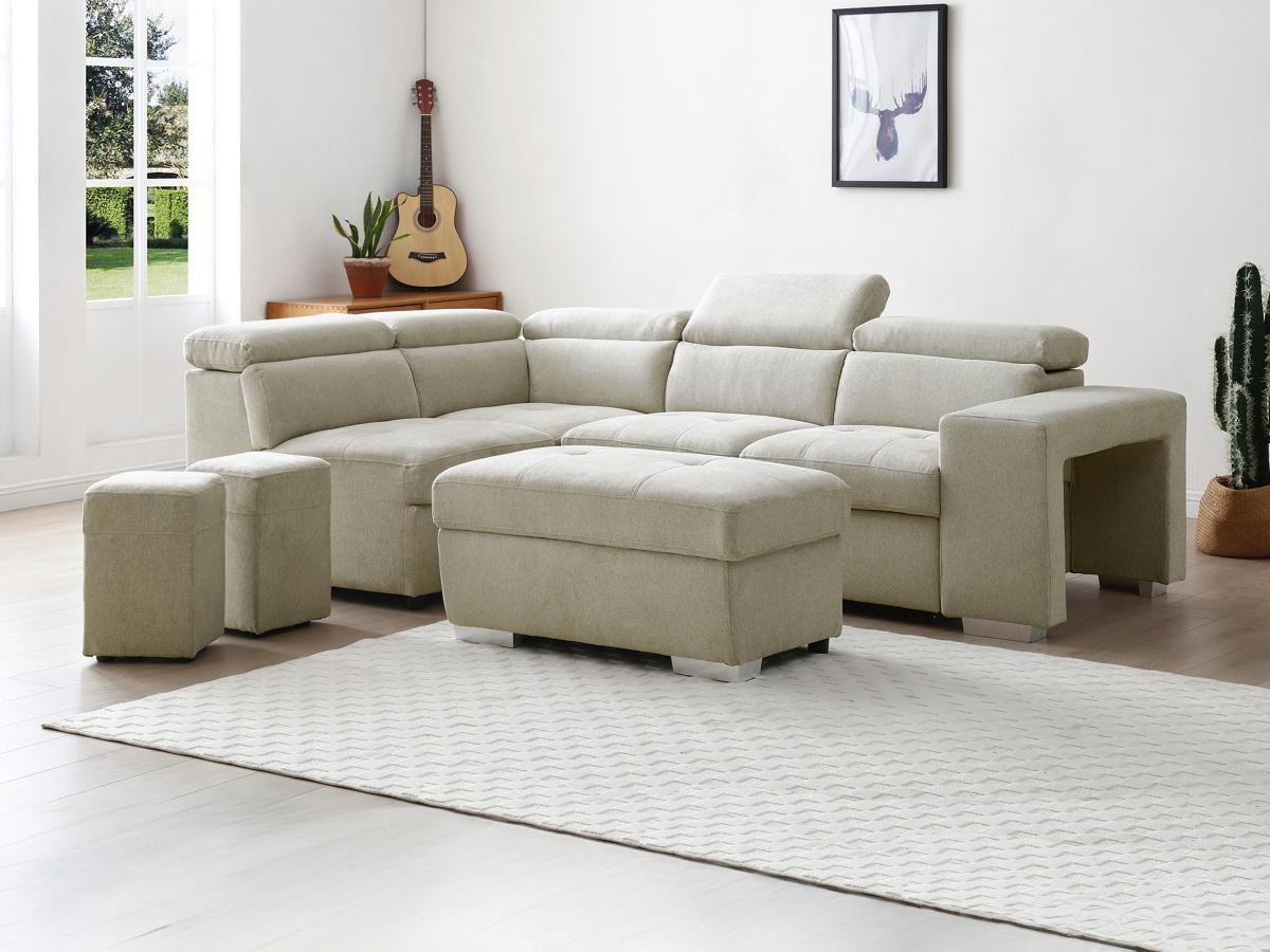 Vente-unique Canapé d'angle gauche convertible en tissu beige MELICENA  