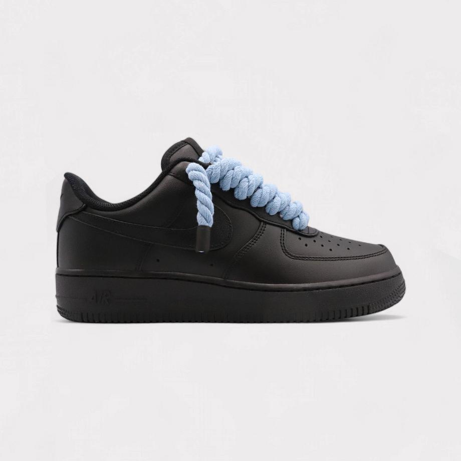 Air Force 1 Black - Rope Lace Light Blue